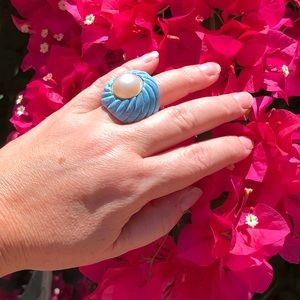 Turquoise and pearl ring